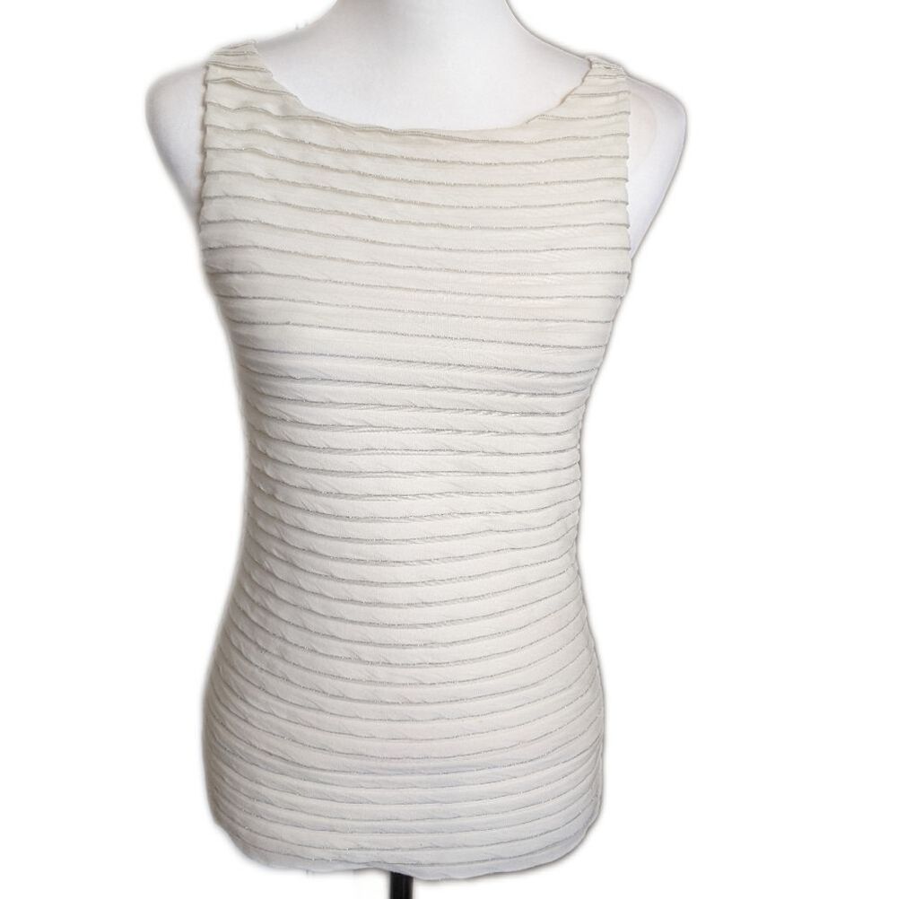 Banana Republic NWT cream ruched tank with silver metallic stripes XS